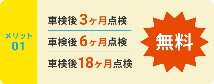 メリット01｜車検後6ヶ月点検・車検後3ヶ月点検・車検後18ヶ月点検：無料